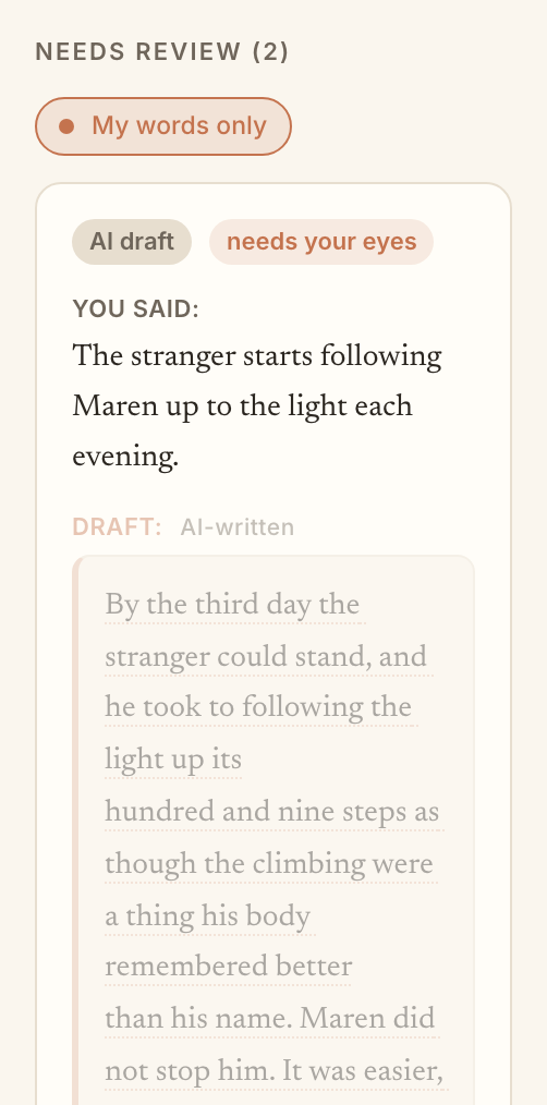 A passage with your words and AI-added words visually distinguished